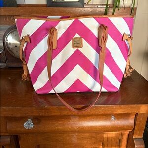 Dooney & Bourke Pink and White Chevron Tote